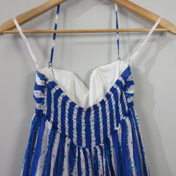 Betsey Johnson Halter Ruffle Dress 2 Blue Stripe VTG y2k Silk Babydoll 230 - Picture 4 of 9